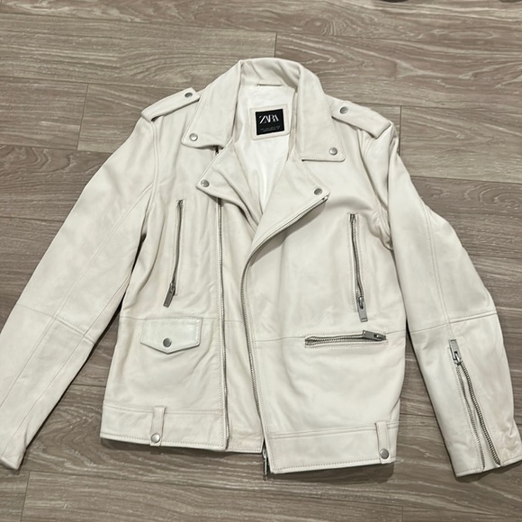 Zara Other - Zara White Leather Moto Jacket